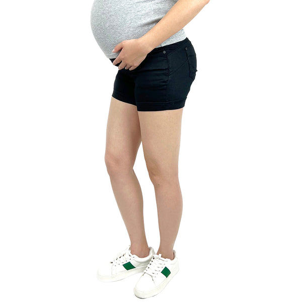 Black Twill Maternity Shorts with Belly Band – Indigo Poppy