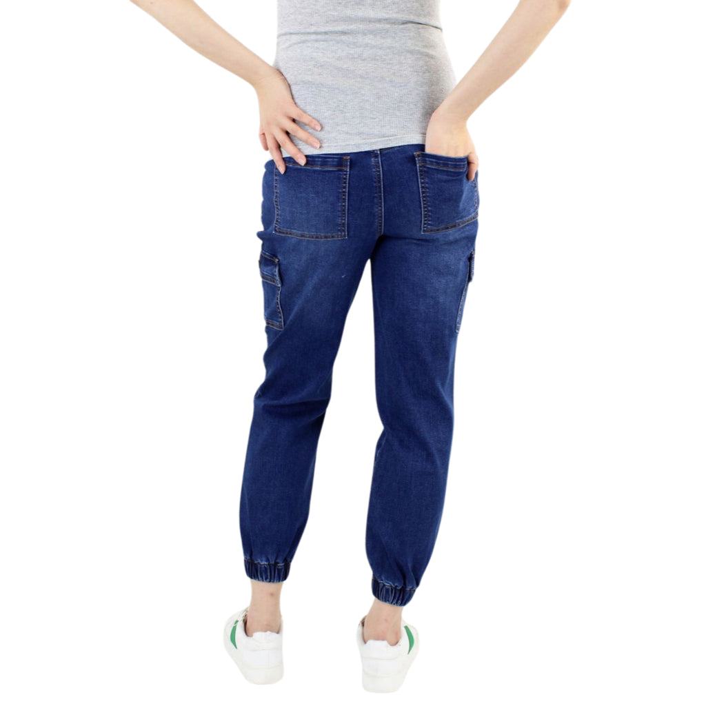 Denim Maternity Cargo Jeans with Side Pockets