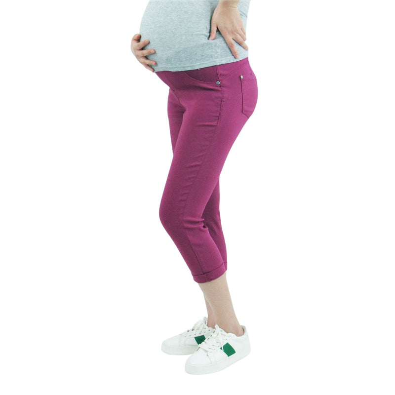 Rose Hyper Twill Buttlifting Maternity Capri with Side Elastics