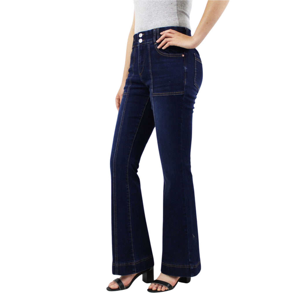 Tummy Control Seamed Bootcut Jeans with Patch pockets