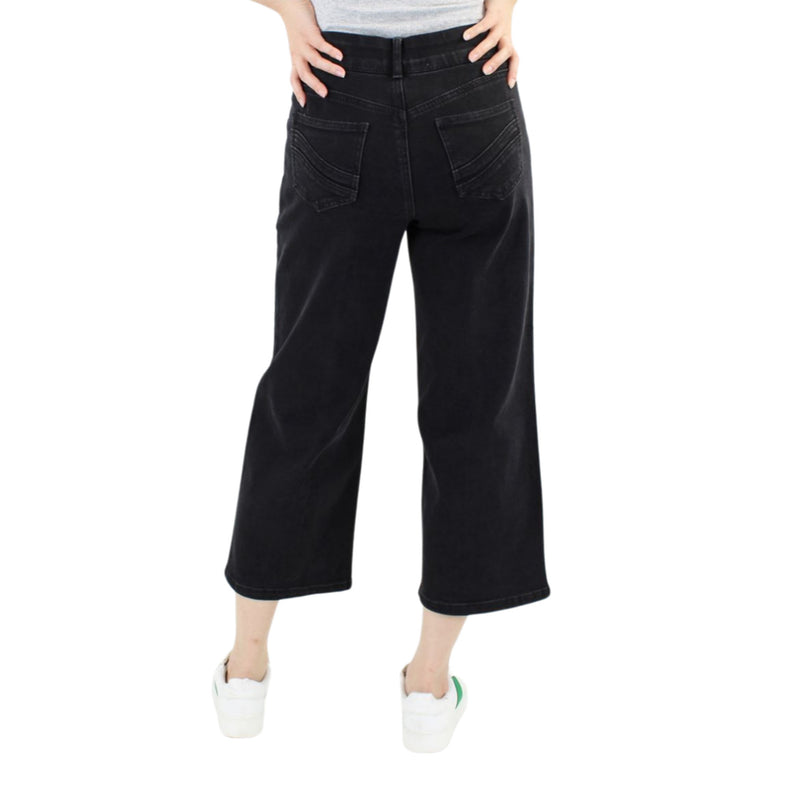 Black Tummy Control Wide Leg Crop with Front Pocket Detail