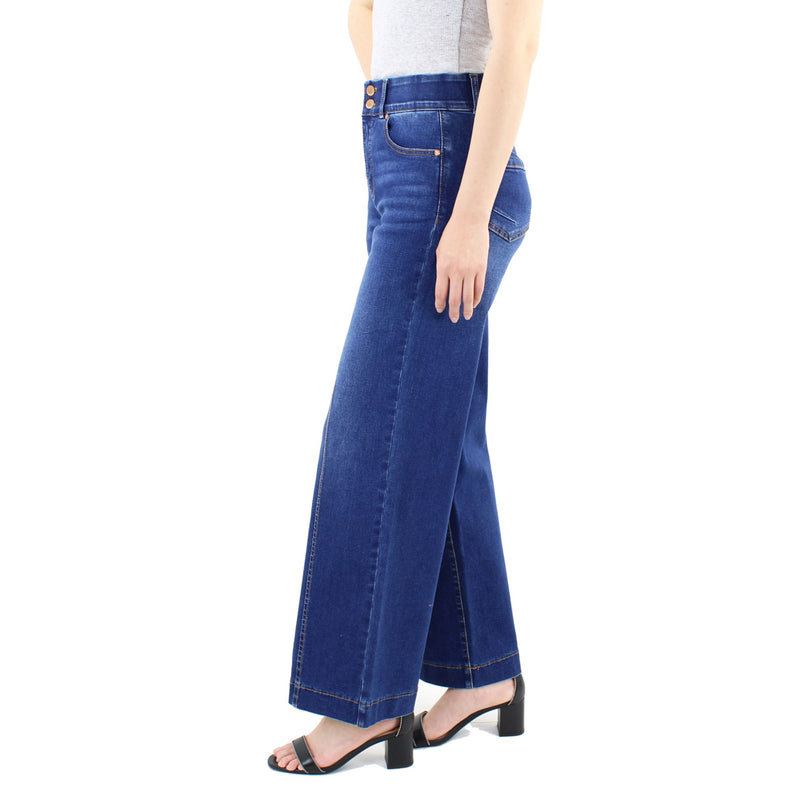 High-Rise Pintuck Wide Leg Tummy Tuck Jeans