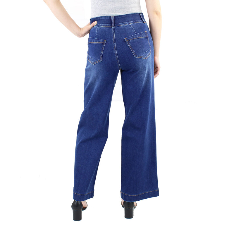 High-Rise Pintuck Wide Leg Tummy Tuck Jeans