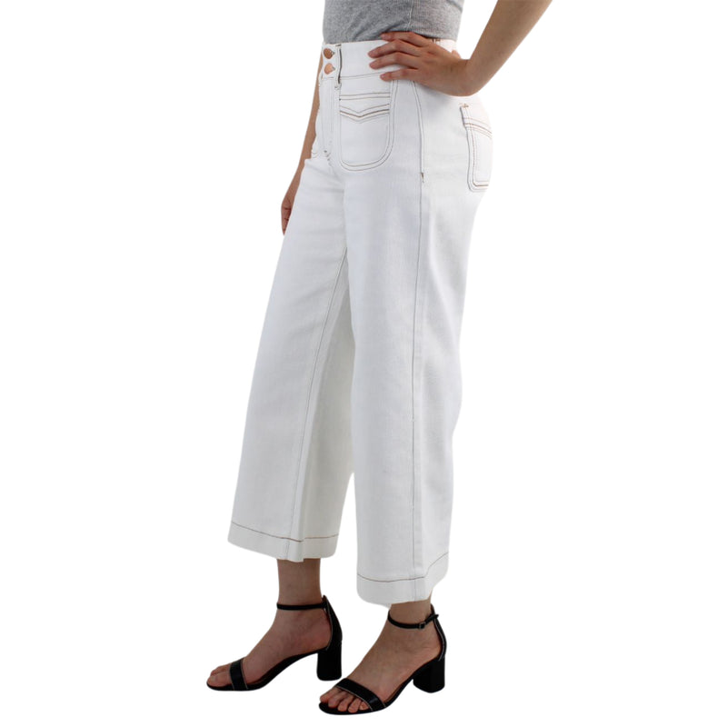 Cream Tummy Control Wide Leg Crop with Patch Pockets