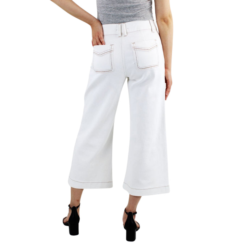 Cream Tummy Control Wide Leg Crop with Patch Pockets