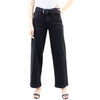 Two Botton Tummy Control Wide Leg Black Jeans with Belt