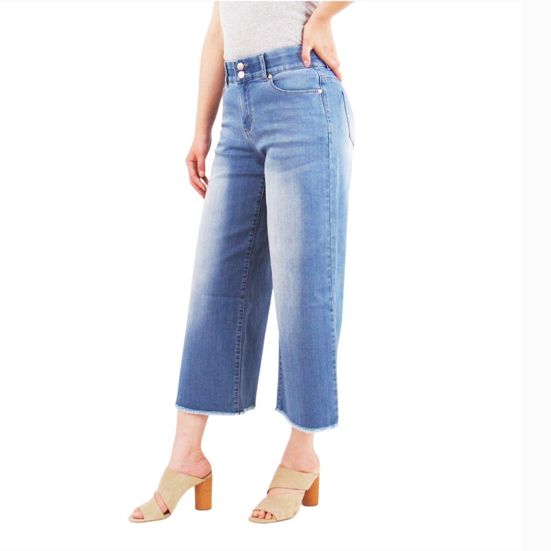 2 Button Tummy Control Wide Leg Jeans with Fray Hem