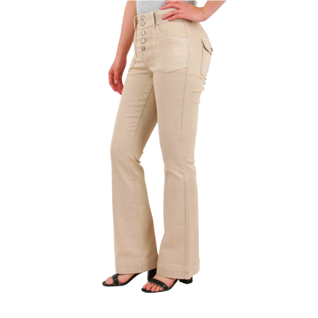 Khaki 5 Button Tummy Control Bootcut with Patch Pockets