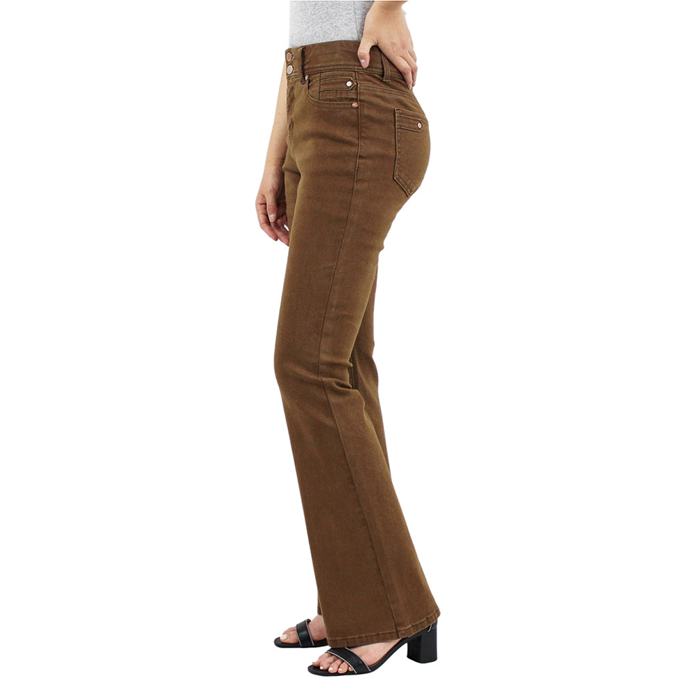 Mocha Two Button Tummy Control Bootcut with Front & Back Pocket Detail