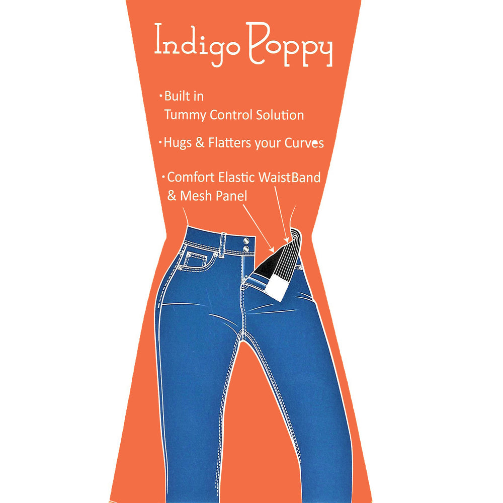 Tummy Control Destructed Rolled Cuff Skinny Jean – Indigo Poppy
