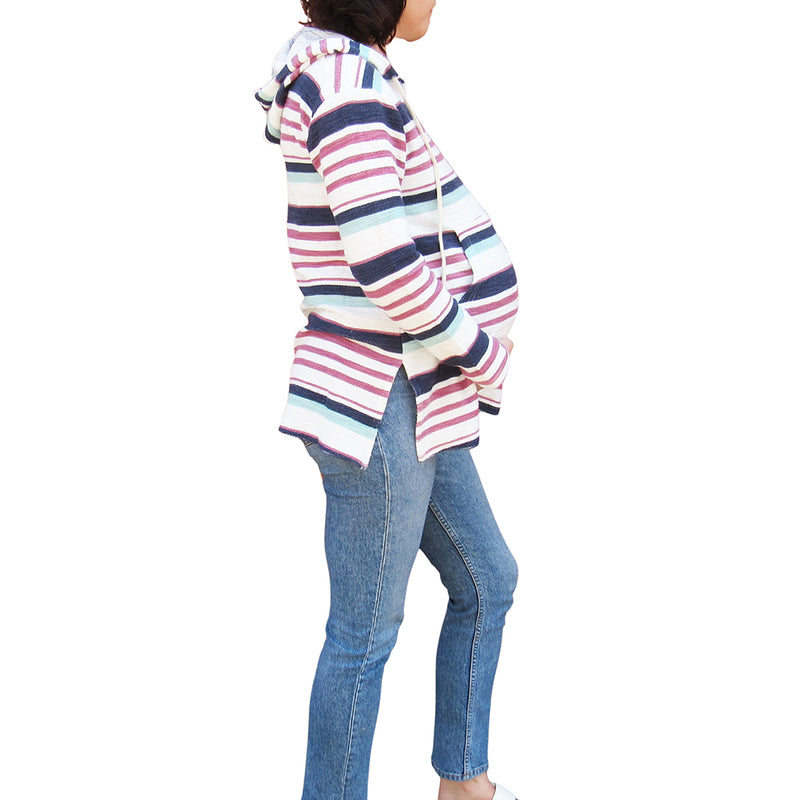 Stripe Pocket Front Maternity Hoodie
