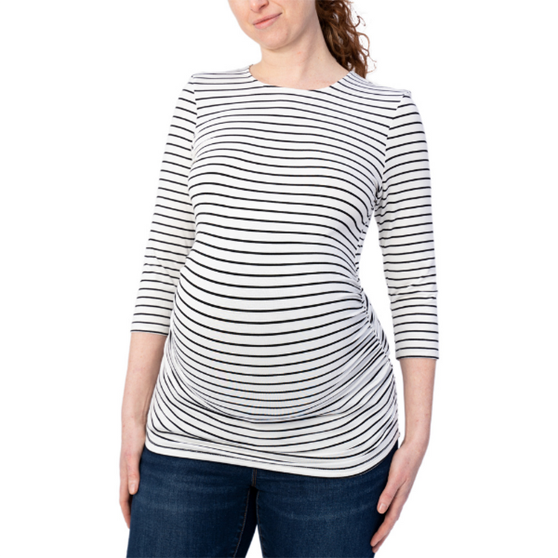 3/4 Sleeve Black and White Stripe Maternity Top