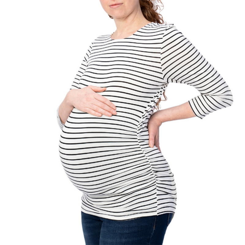 3/4 Sleeve Black and White Stripe Maternity Top