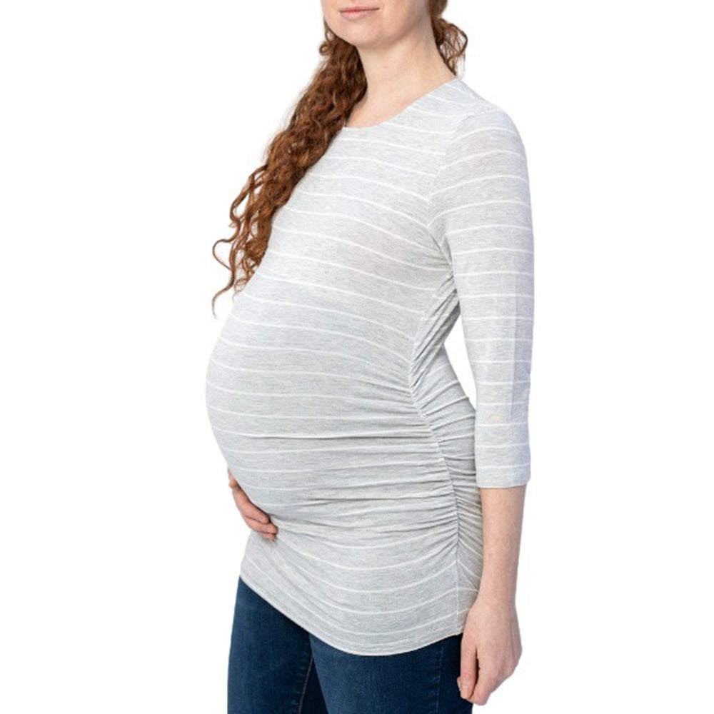 3/4 Sleeve Grey and White Stripe Maternity Top