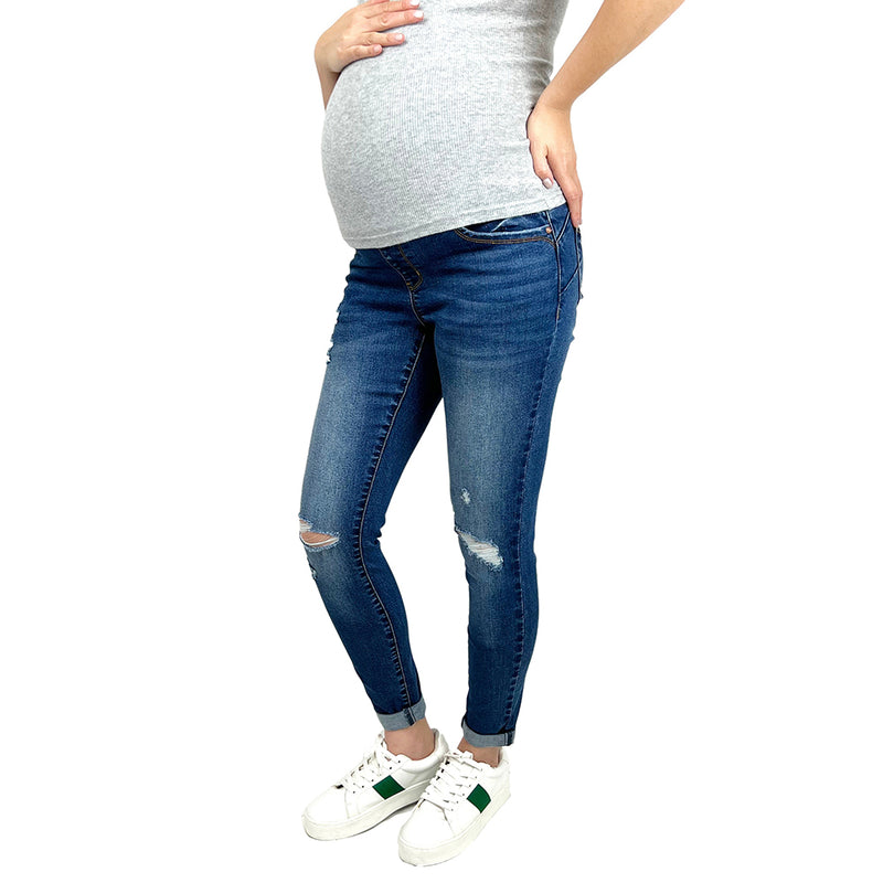 Butt Lifter Distressed Maternity Jean with Band
