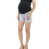 Light Wash Rolled Fray Denim Maternity Short with Belly Band