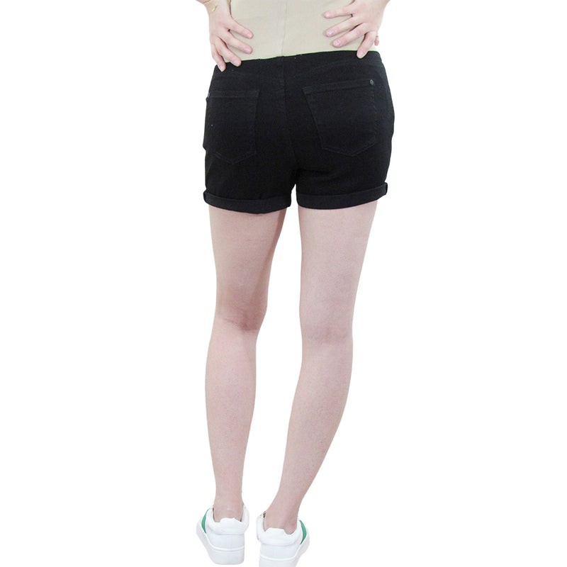Rolled Black Maternity Denim Short with Belly Band