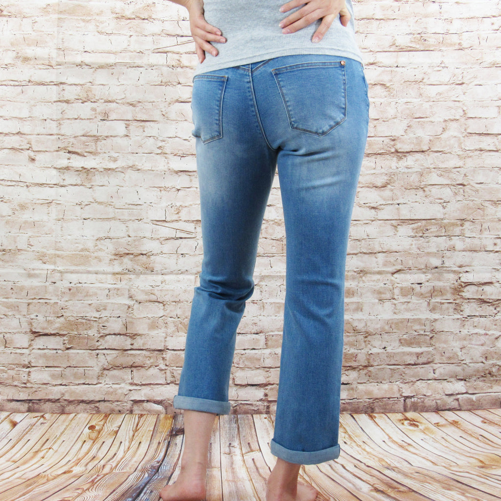 Rolled Straight Leg Maternity Jeans with Belly Band