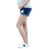 Dark Wash Raw Cuff Destructed Maternity Shorts with Belly Band