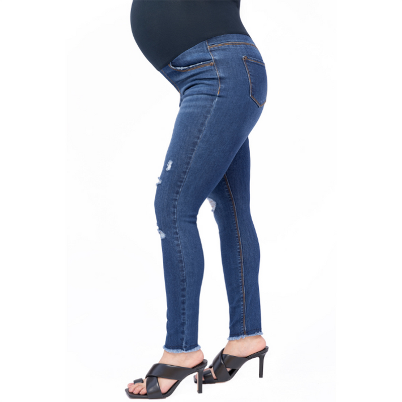 Distressed Skinny Jean with Belly Band