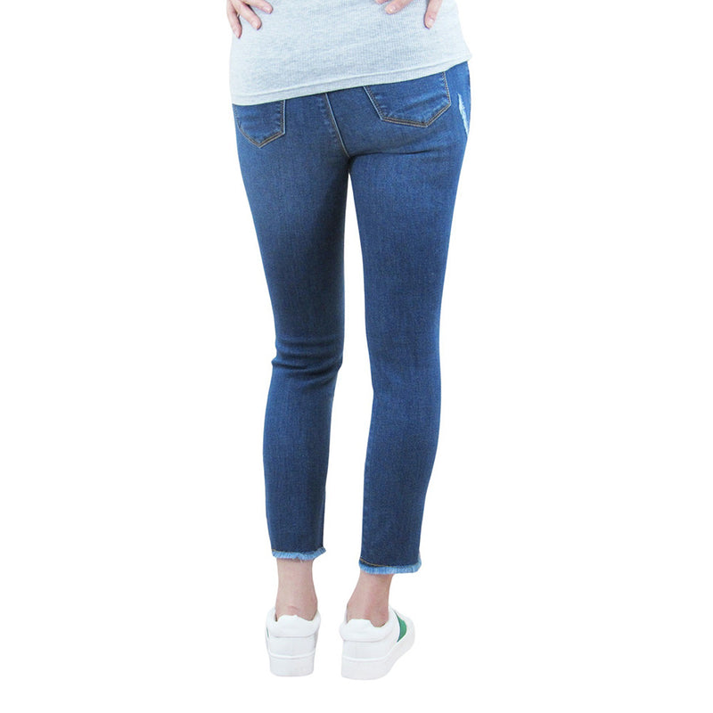 Fray Ankle Skinny Maternity Jean with Belly Band