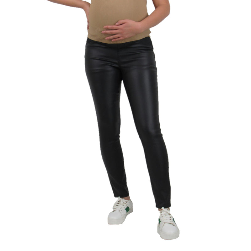 Maternity Black Coated Hypertwill 2 Button Butt Lifter Skinny Pants