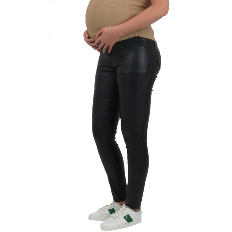 Maternity Black Coated Hypertwill 2 Button Butt Lifter Skinny Pamts