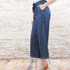 Wide Leg Paperbag Waist Belted Chambray Pants