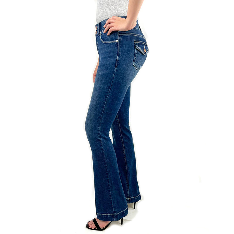 Tummy Control Bootcut Jean with Back Pocket Emb