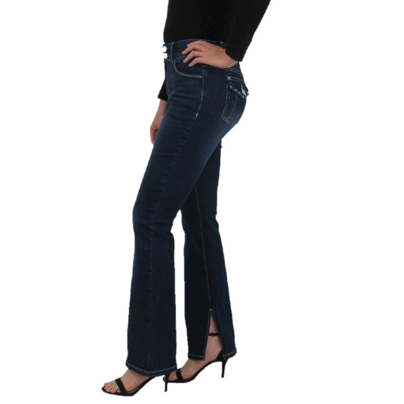 Double Button 5-Pocket Tummy Control Bootcut With Flap Back Pocket Detail