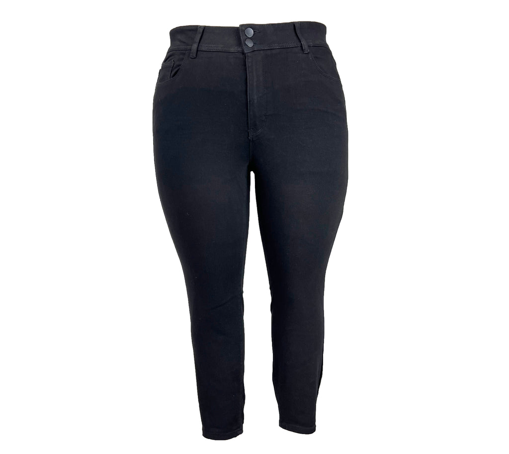 Tummy Control Black Skinny Jeans with Whiskers
